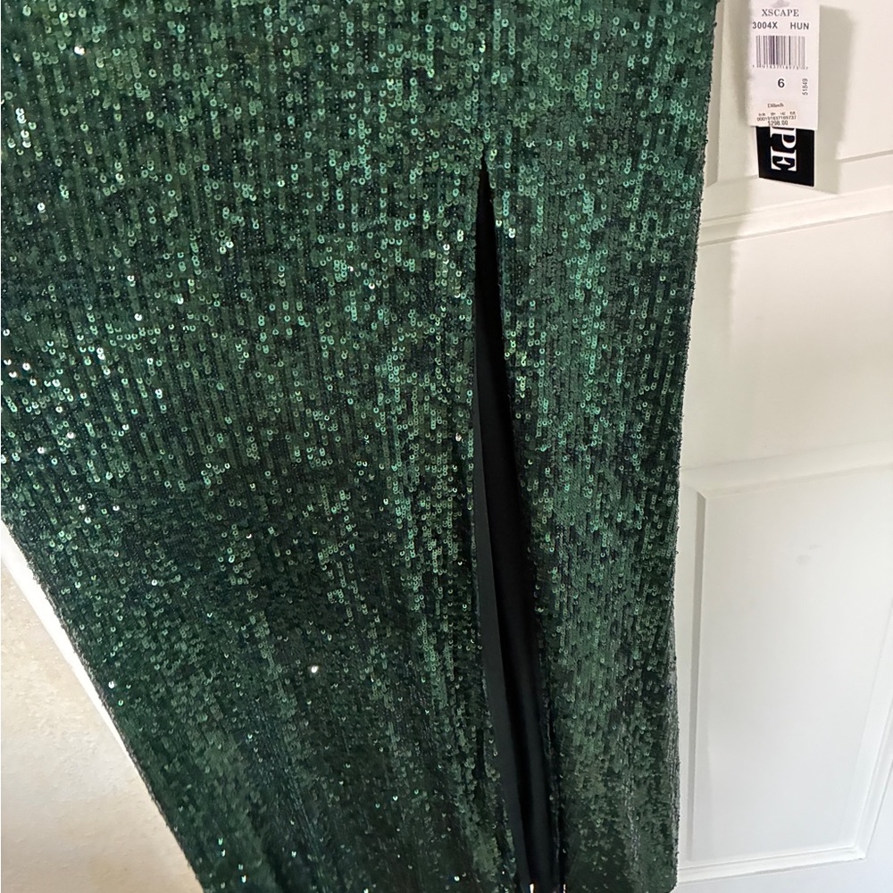 Xscape Emerald Sequin Long Sleeve Dress - Picture 2 of 7